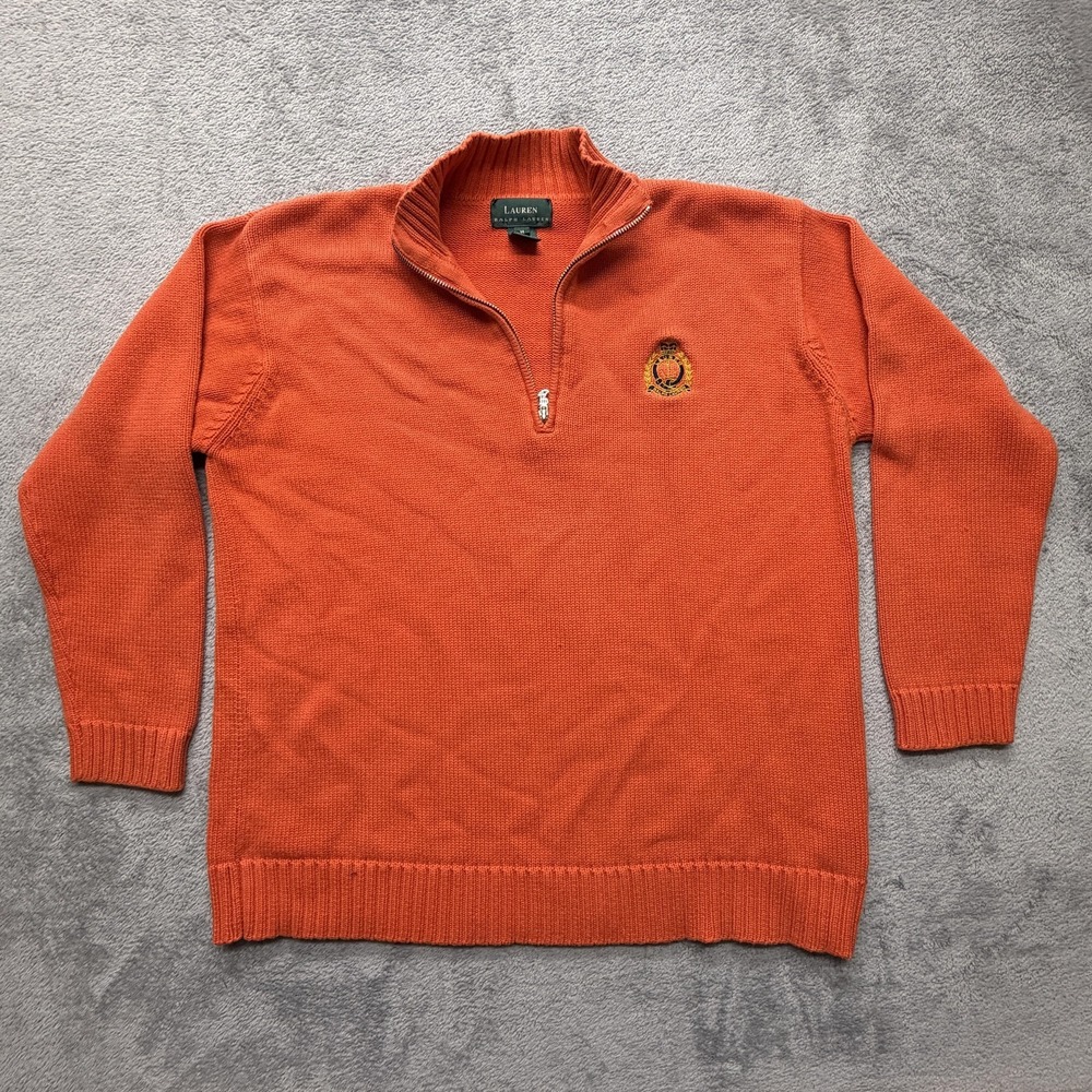 Lauren Ralph Lauren Sweater Mens Medium Orange Quarter Zip Crest Pullover